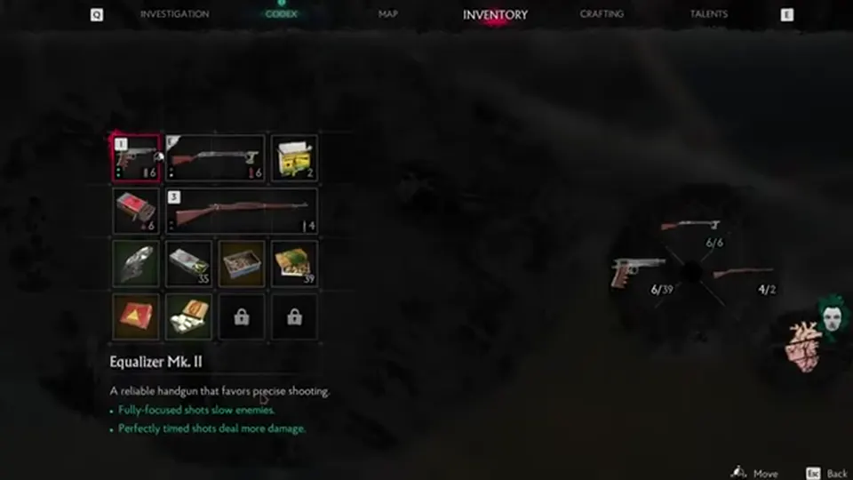 Inventory: Equalizer Mk. II pistol selected versus shotgun and rifle slot tax