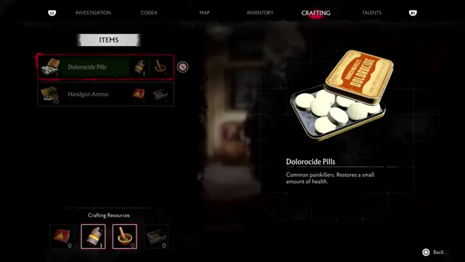First craft UI — Dolorocide Pills and a single reagent on the bench