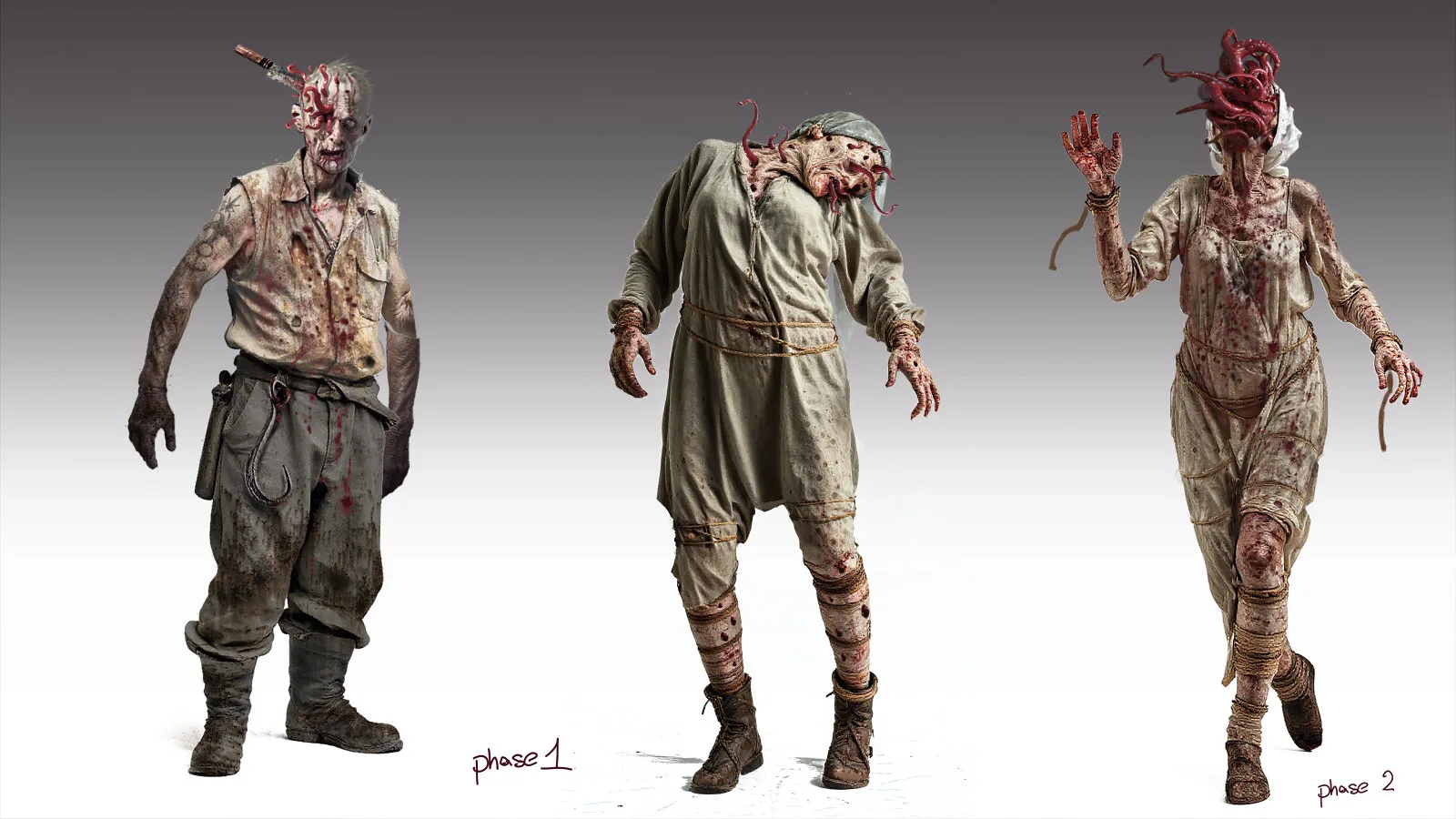 Slither concept — infected hosts, phase 1 and phase 2 tentacle growth